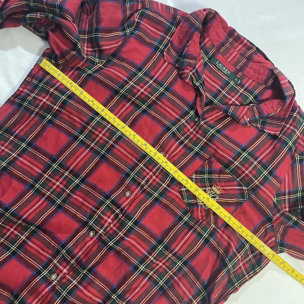 Lauren Ralph Lauren XL Red Plaid Flannel Sleepshirt Long 46" Nightgown Pockets - Picture 7 of 9